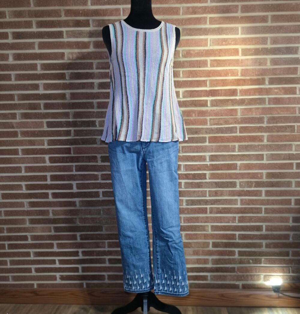 Versona Metallic Striped Knit Tank Top Sleeveless Ribbed Crew Neck Size L